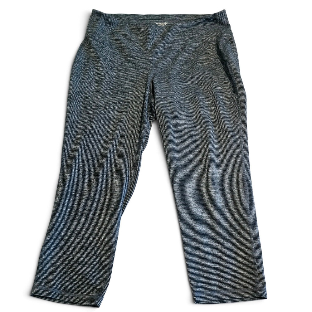 Old Navy Active Go-Dry Space Dye Striped Capri Leggings XL Black Gray Workout